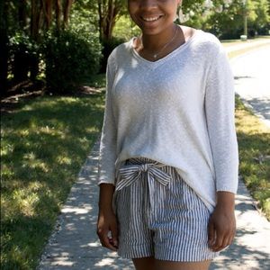 BCBG blue and white striped linen shorts